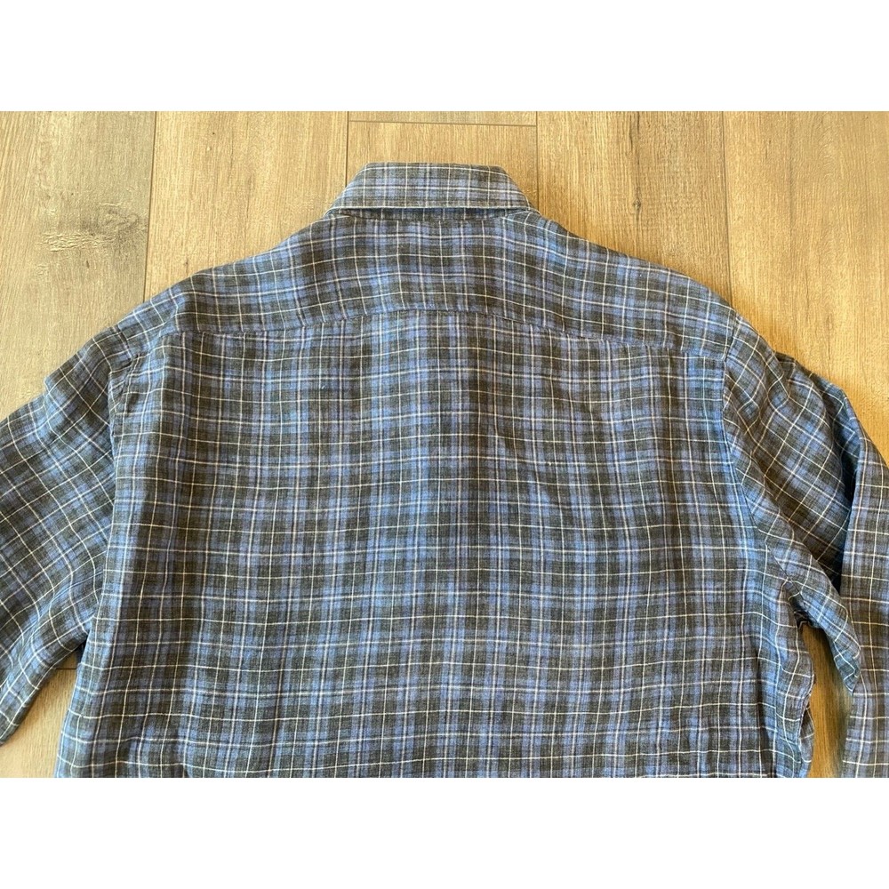 CASTANGIA 1850 Mens 17.5/44 XL Linen Long Sleeve Plaid Button Up Shirt Italian - Picture 9 of 10